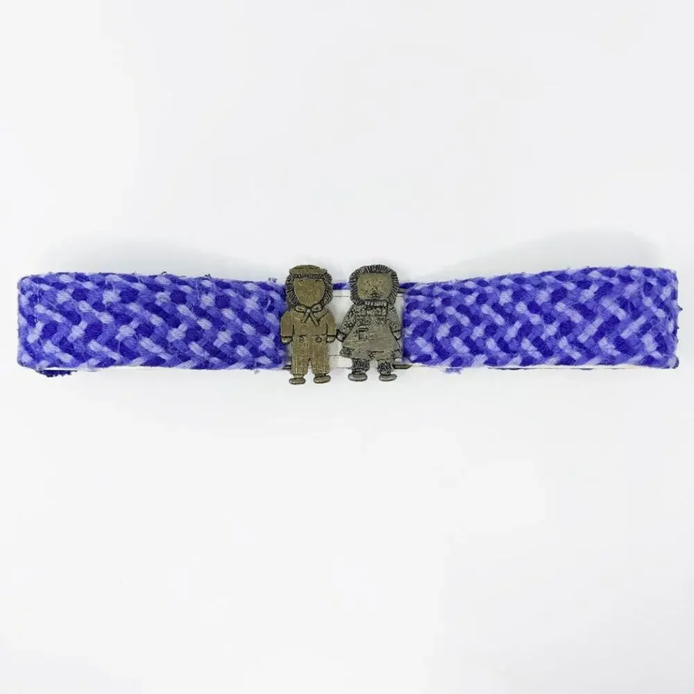 Vintage Brass Raggedy Anne & Andy Metal Belt Buckle & Belt VGUC Woven Detail